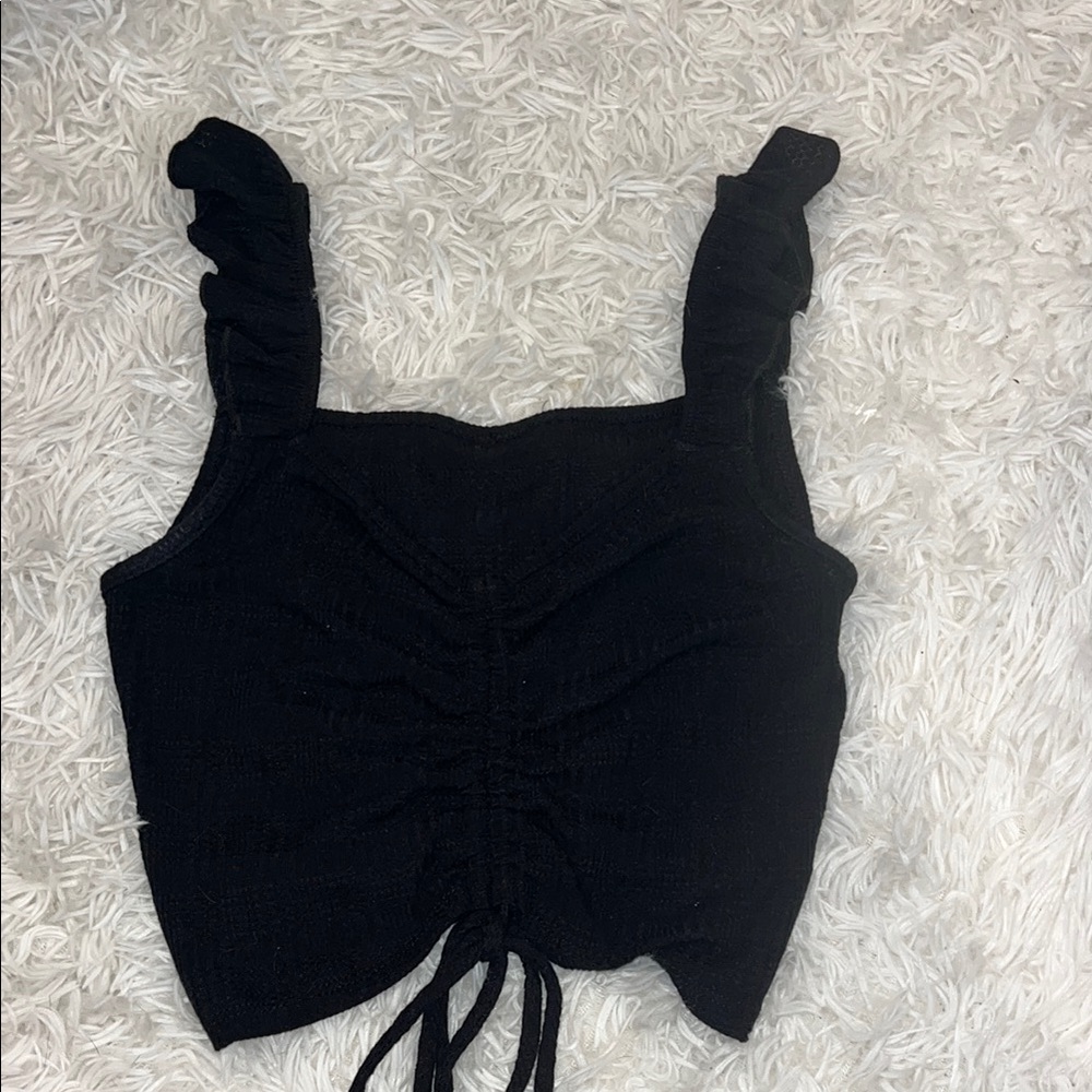 Black Ruched Tie Front Tank Top